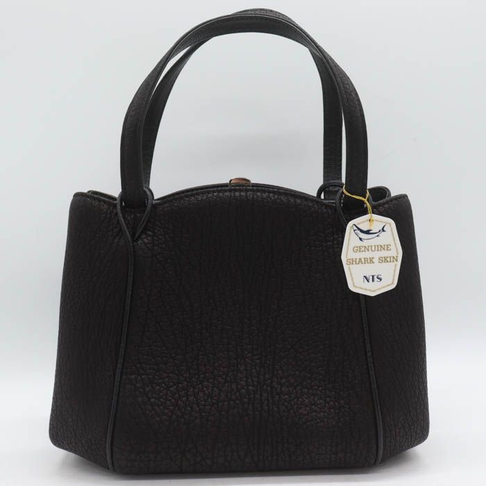 シャークレザー ハンドバッグ 鞄 カバン ブランド 本革 黒 ゴールドマーク NTS レディース ブラック Shark leather 【中古】