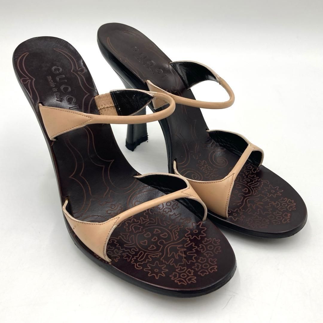 最終お値下げ　GUCCI ミュール 37C ベージュ・ブラウン GUCCI グッチ ミュール 37C サンダル ブラウン ベージュ ヒール - メルカリ