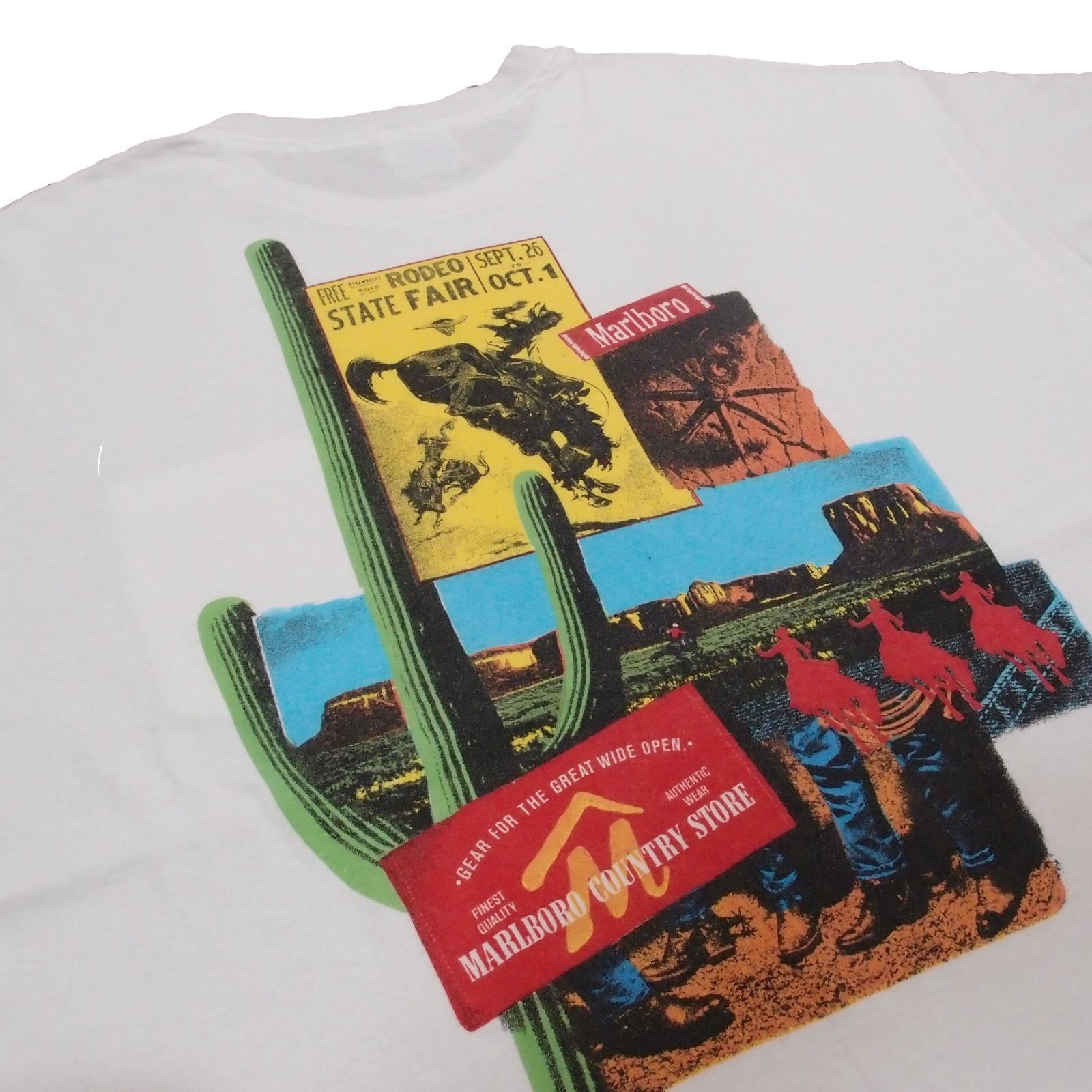 【極美品】90s USA製 マルボロ Tシャツ XL カクタス サボテン Hanes Marlboro カントリーストア シングルステッチ 企業T タバコ 白 0215