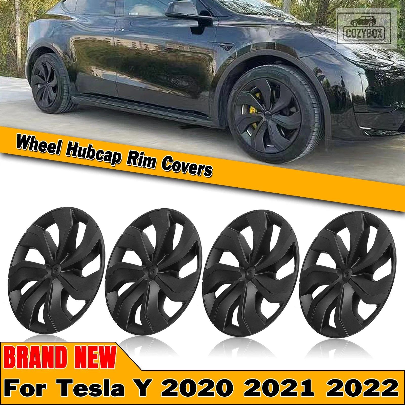 4個 19インチ 車用 ホイールキャップ テスラ モデルY 2020 - 24 マットブラック ホイ