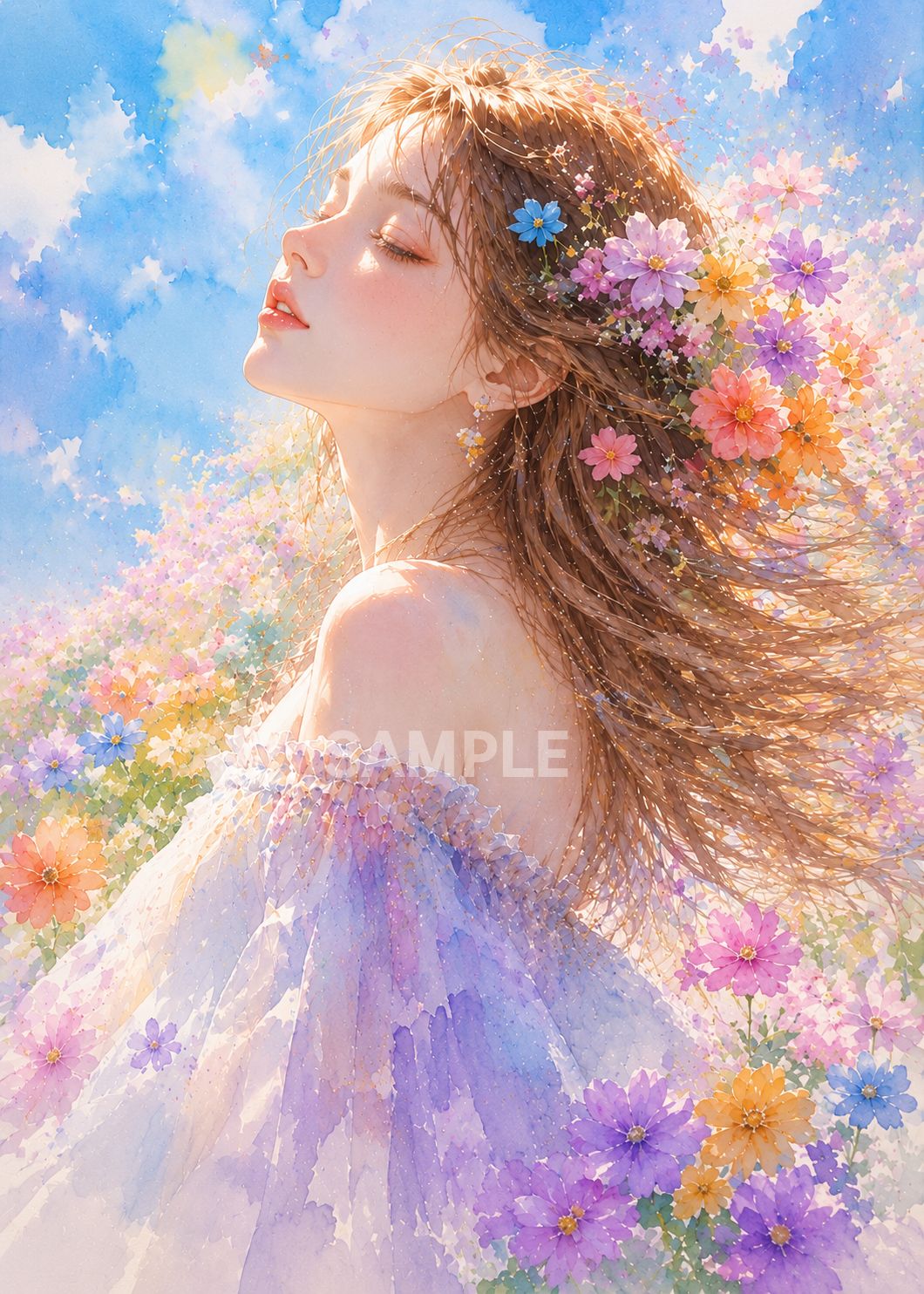 水彩画風 女性アート 花 2Lサイズ インテリア ポスター 高画質 - メルカリ