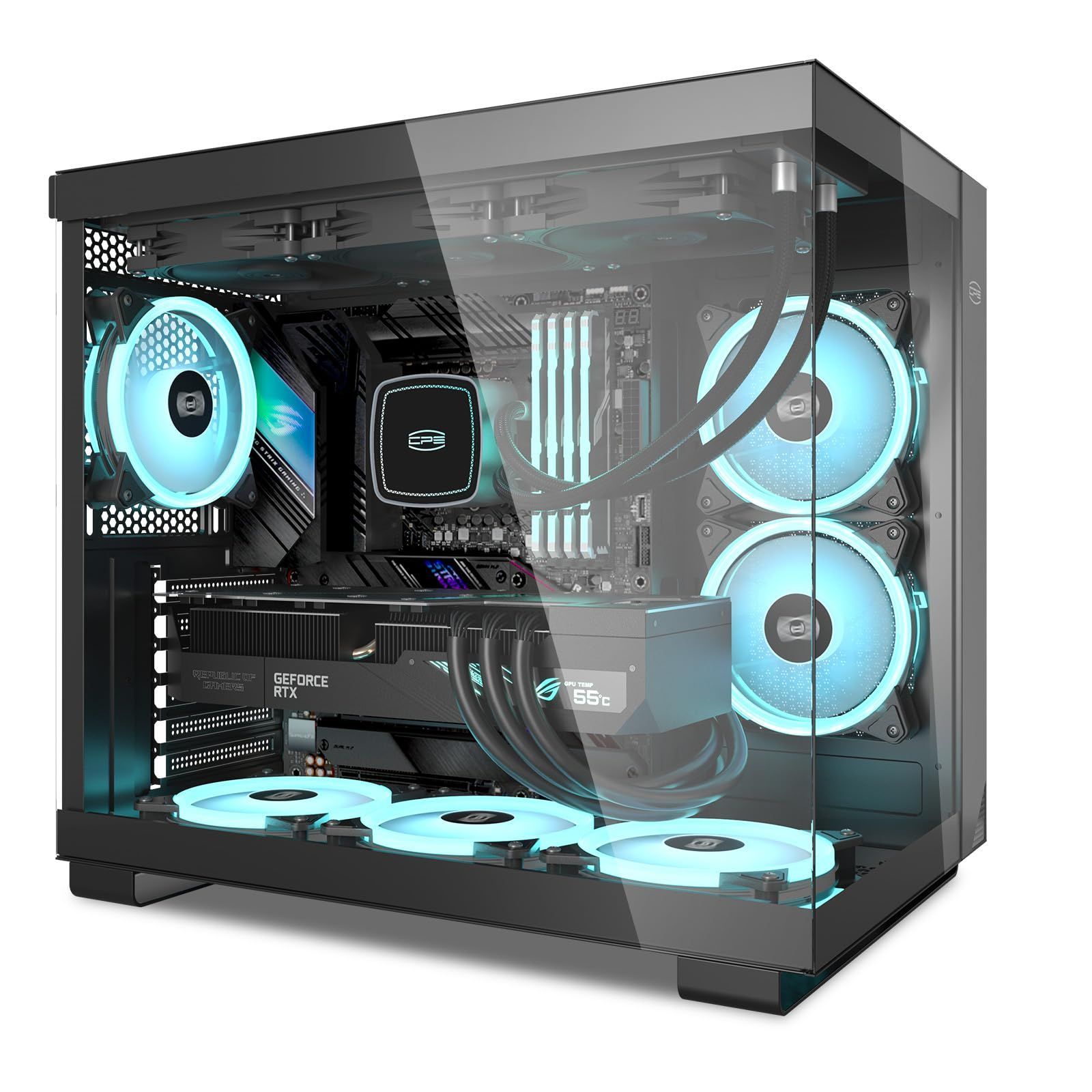 【在庫処分】ARGBファン6個 RTX 120mm 40シリーズグラフィックスカード対応 PCケース 透明ガラス ATXケースタワー Type-C 2 タワー x ARGB 3.0 C3T500 USB LEDエアフロータワー CPS PCゲームケース PCC