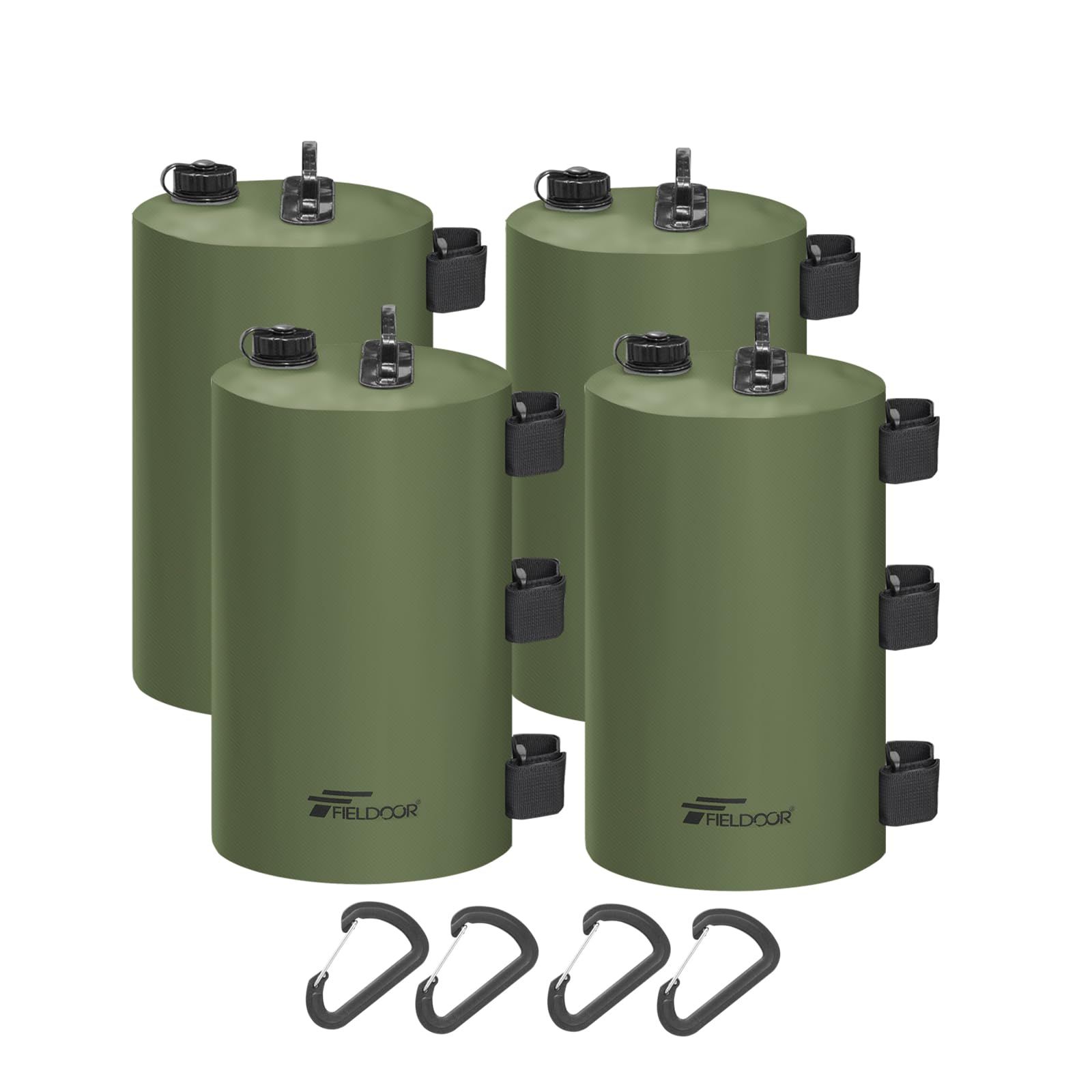 FIELDOOR 注水式 ソフトウエイト ウォーターウエイト 10L テント タープ用 【4個セット】 ペグが使用できない時に大活躍 キャンプ BBQ アウトドア 風対策 おもり 錘 固定ベルト3本 カラビナ付属 持ち手付き★m 0f48d7df