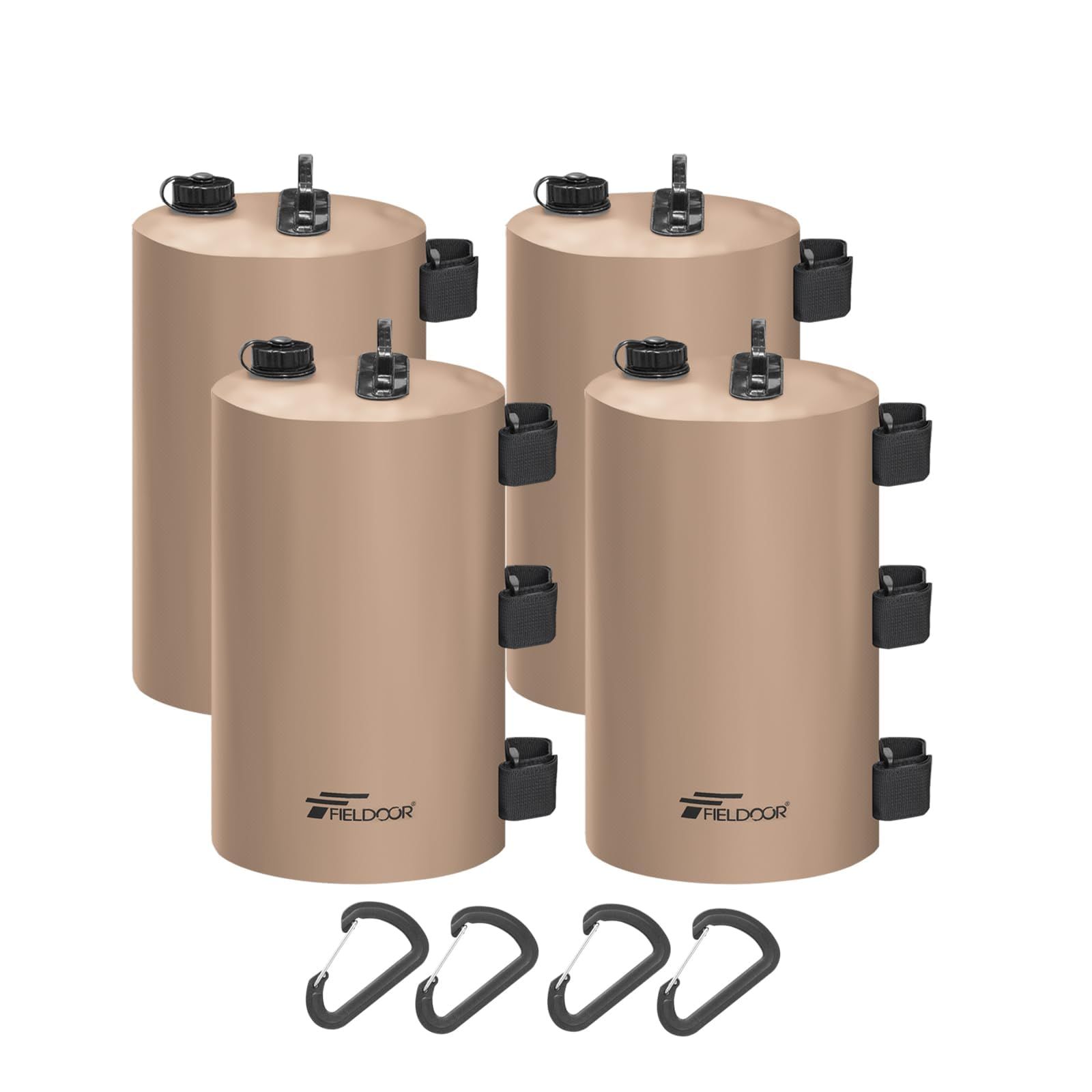 FIELDOOR 注水式 ソフトウエイト ウォーターウエイト 10L テント タープ用 【4個セット】 ペグが使用できない時に大活躍 キャンプ BBQ アウトドア 風対策 おもり 錘 固定ベルト3本 カラビナ付属 持ち手付き★m 5b282bd2