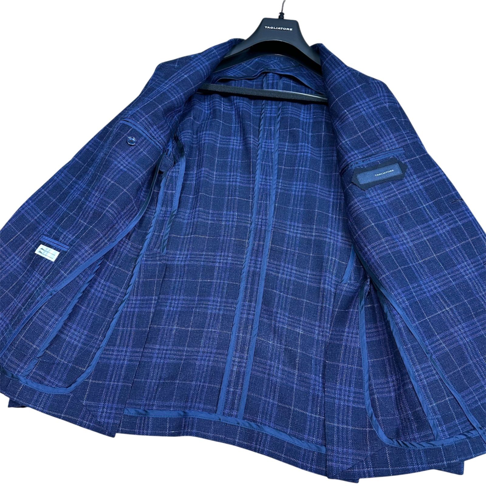 極美品】TAGLIATORE テーラードジャケット ネイビー チェック シルク