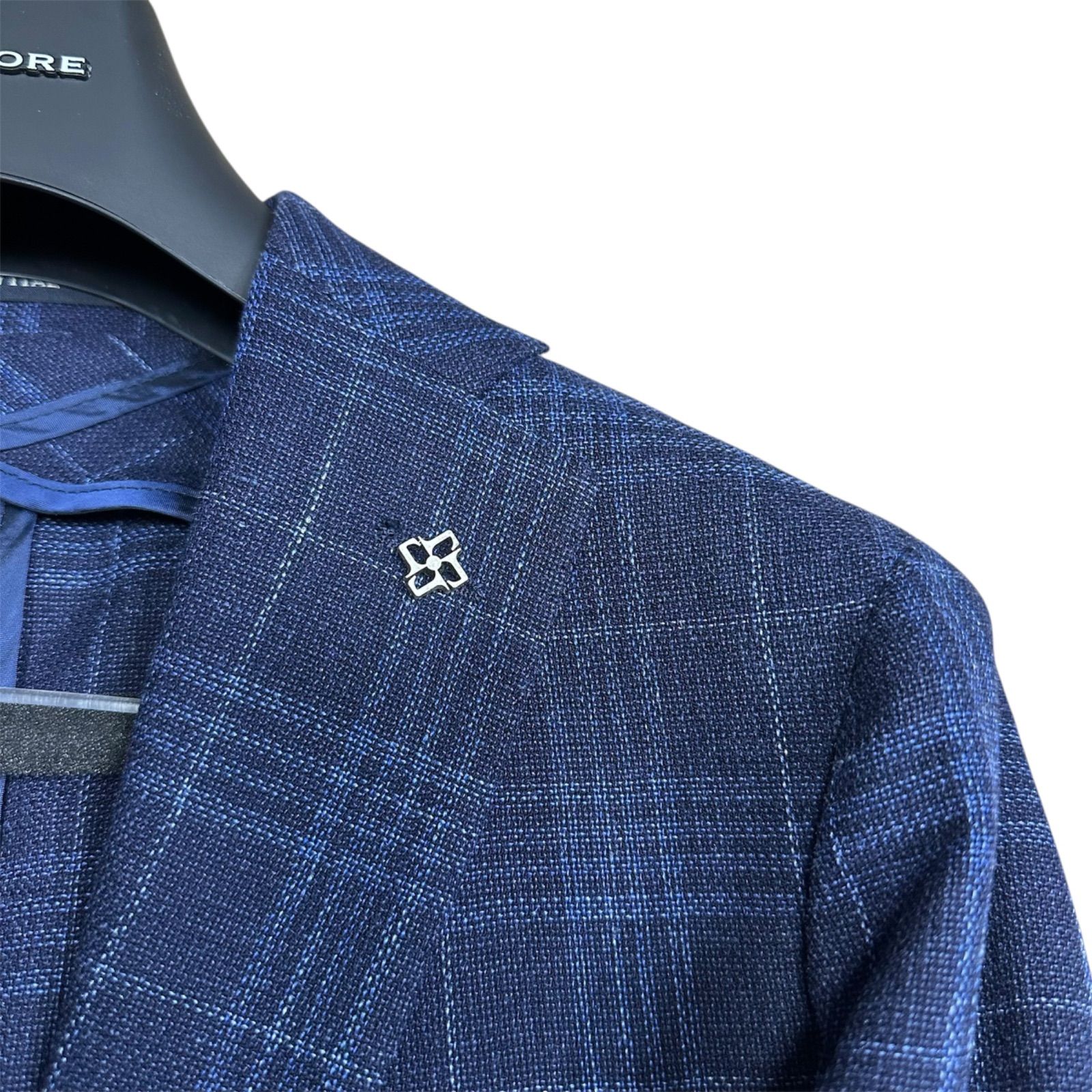 極美品　Tagliatore テーラード　ジャケット　シルク　リネン　ネイビ　M 極美品】TAGLIATORE テーラードジャケット ネイビー チェック シルク
