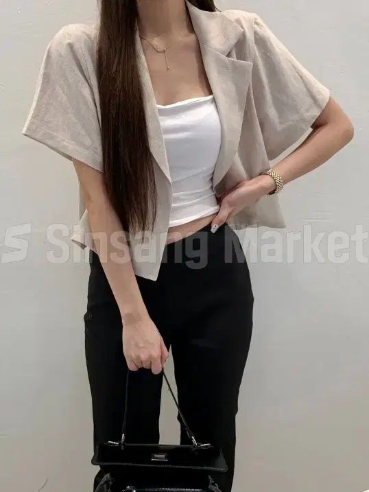 迅速発送 リネン クール セミ クロップド ジャケット 韓国国内 韓国製 LEE Tシャツ 企画単価