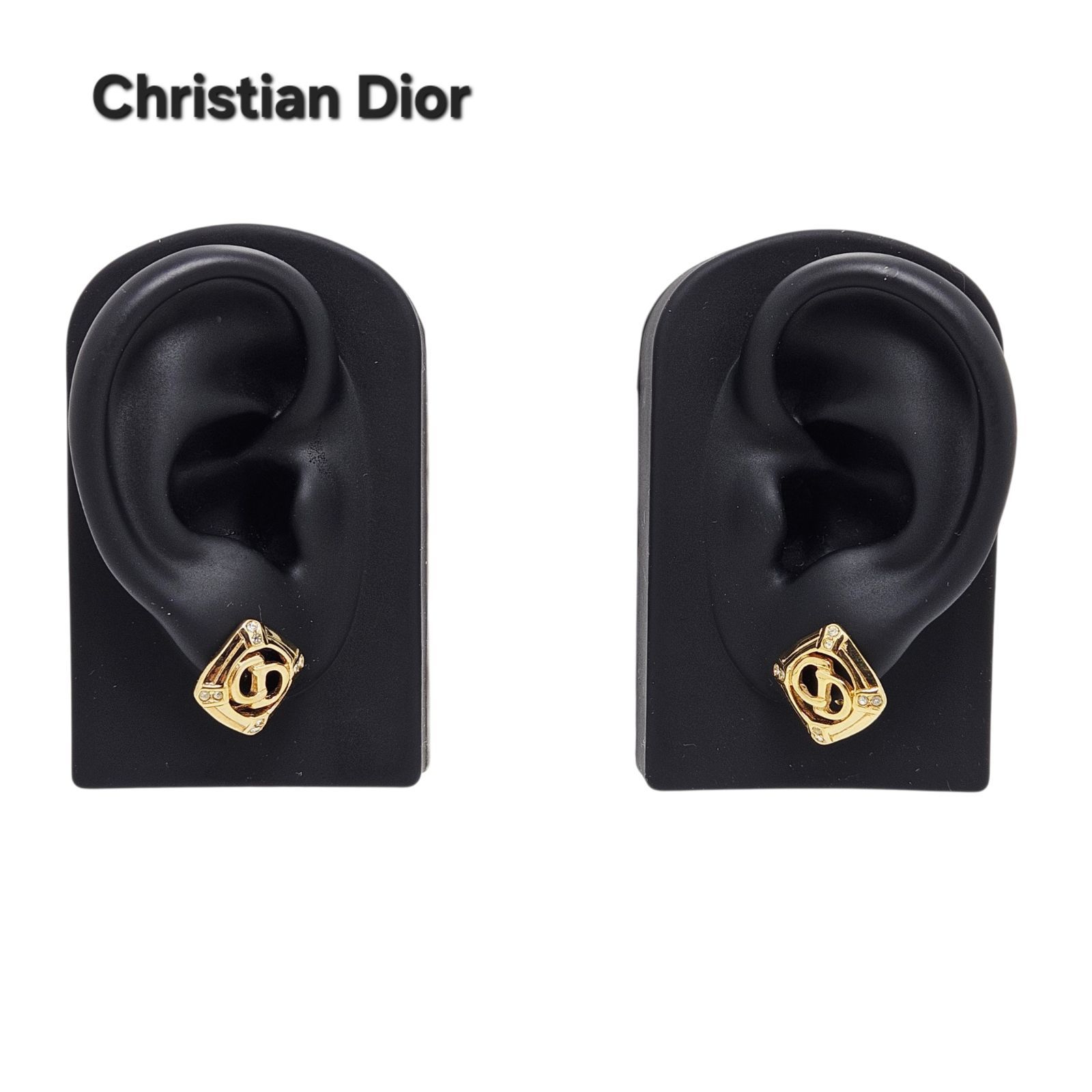 Christian Dior イヤリング CD スクエア ラインストーン