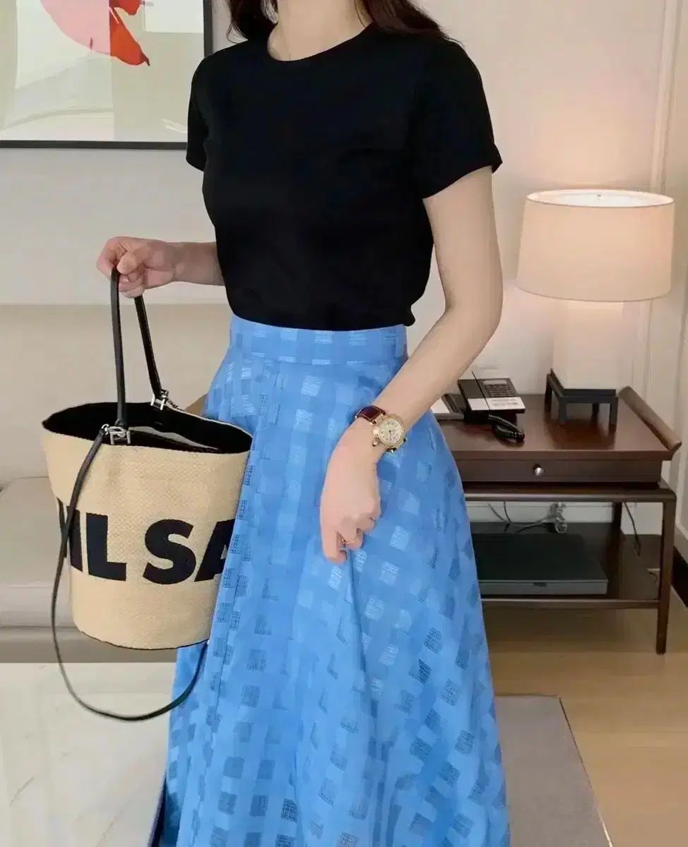 Page-U CHECK シースルー ロング丈スカート ブルー チュール ギャザー ヘップバーン フレア シフォン シアー Aライン