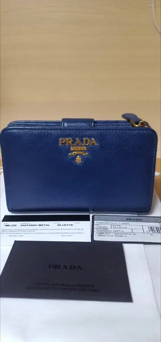 PRADA プラダ サフィアーノ 二つ折り財布/財布 ブルー 正規品 S級 (保証書O)