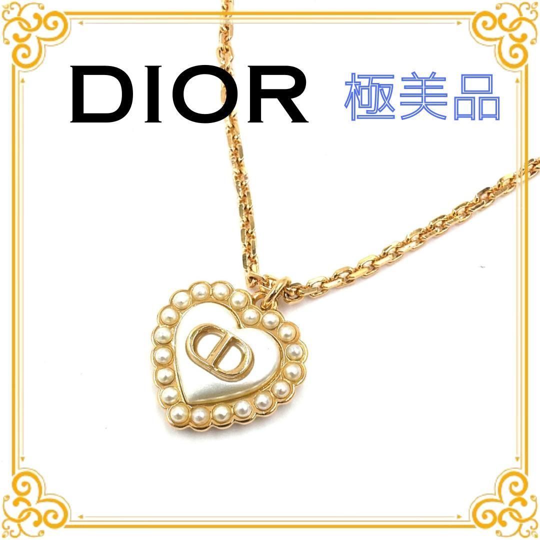 ■極美品■ CHRISTIAN DIOR ディオール プチCD バロック パール ハート ネックレス チェーン ペンダント ゴールド アクセサリー ロゴ メタル おしゃれ 人気 レディース