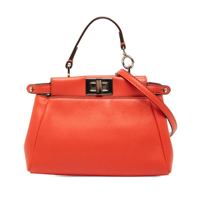 フェンディ マイクロ ピーカブー ポーチ ミニハンドバッグ ショルダーバッグ 2WAY 8M0355 レッド系 レザー レディース FENDI【230-78343】