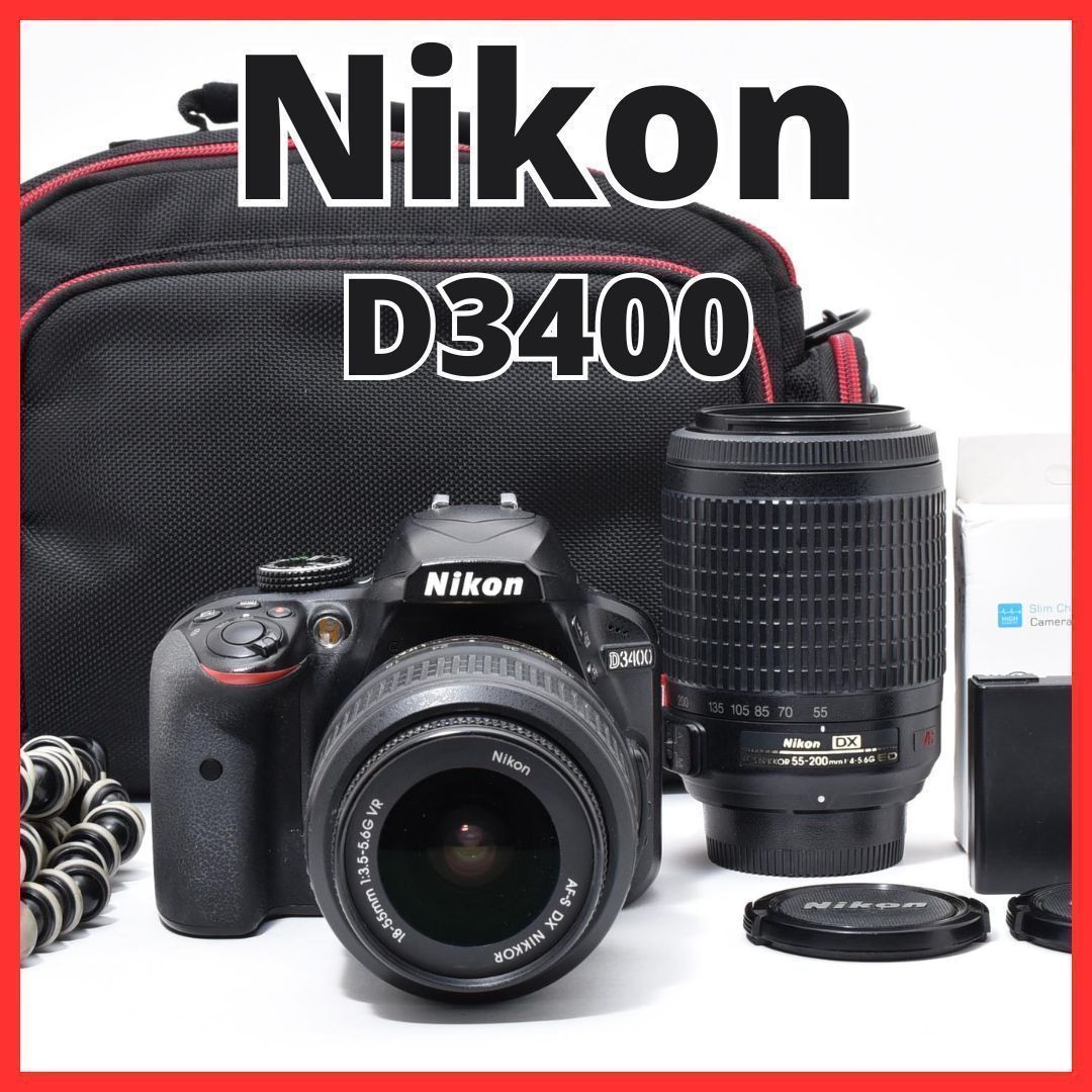 F06[7866]25 ニコン Nikon D3400 ボディ ダブルズームキット ダブルレンズ