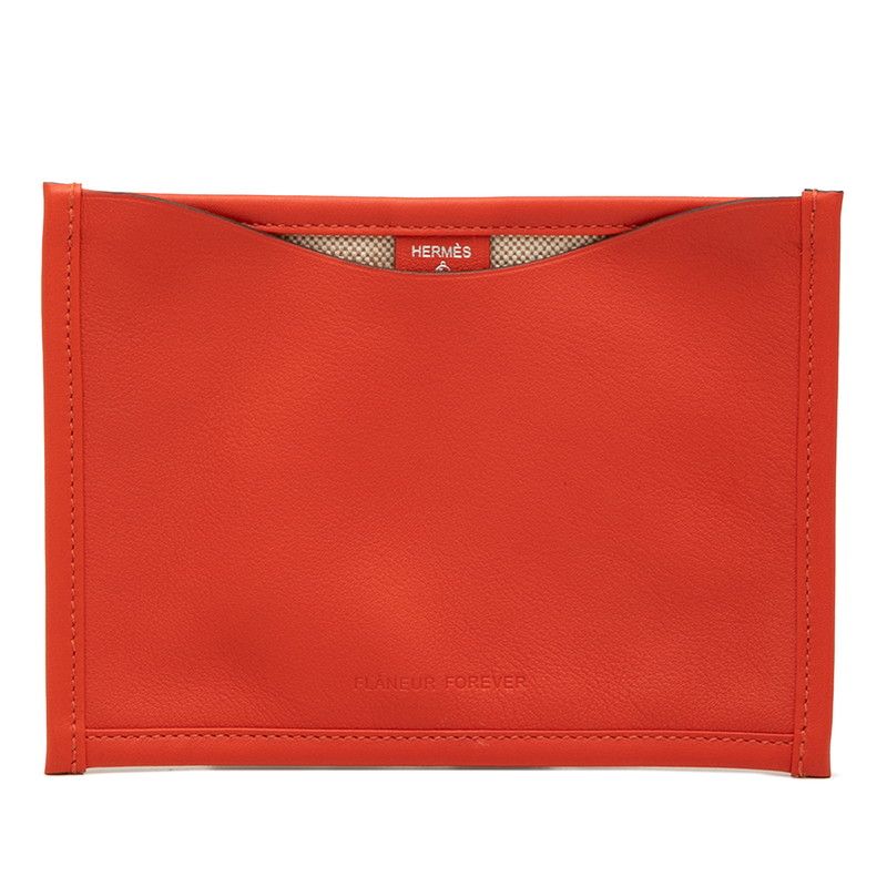 エルメス プティアッシュ ポーチ 小物入れ パスケース カードケース オレンジ レザー トワルアッシュ レディース HERMES【230-78335】
