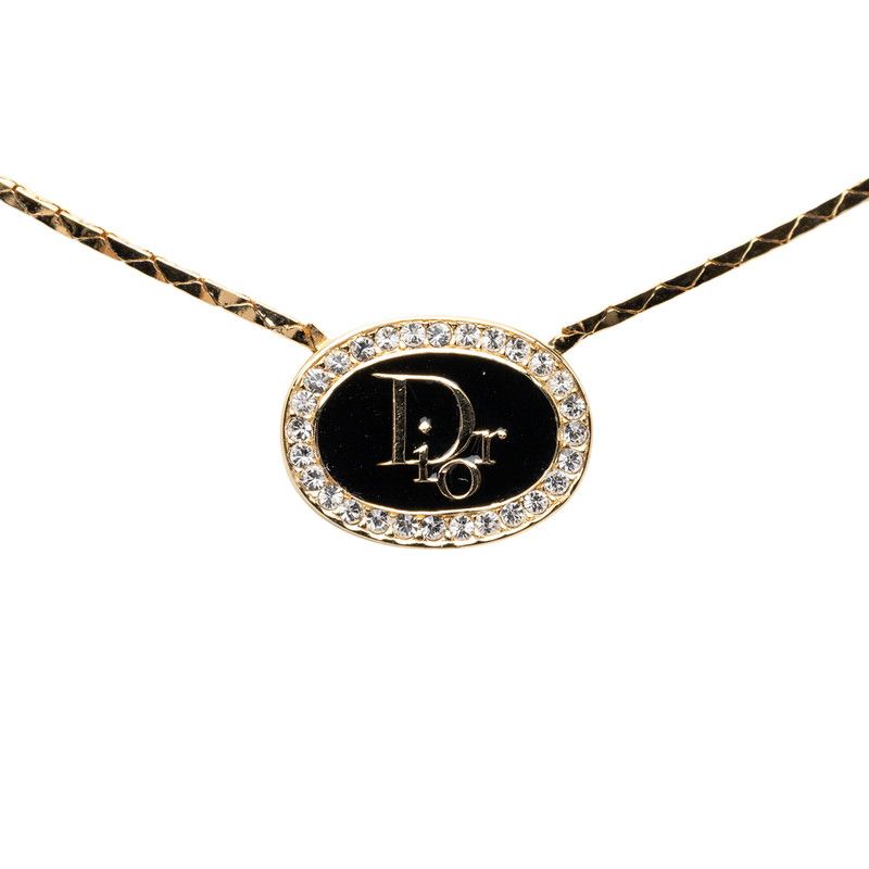 ディオール ロゴ ネックレス ゴールド ブラック メッキ ラインストーン レディース Dior【230-78333】