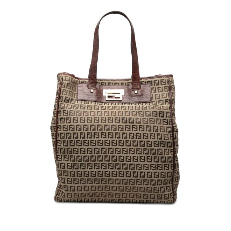 フェンディ ズッキーノ トートバッグ ハンドバッグ ブラウン キャンバス レザー レディース FENDI【1-0275767】
