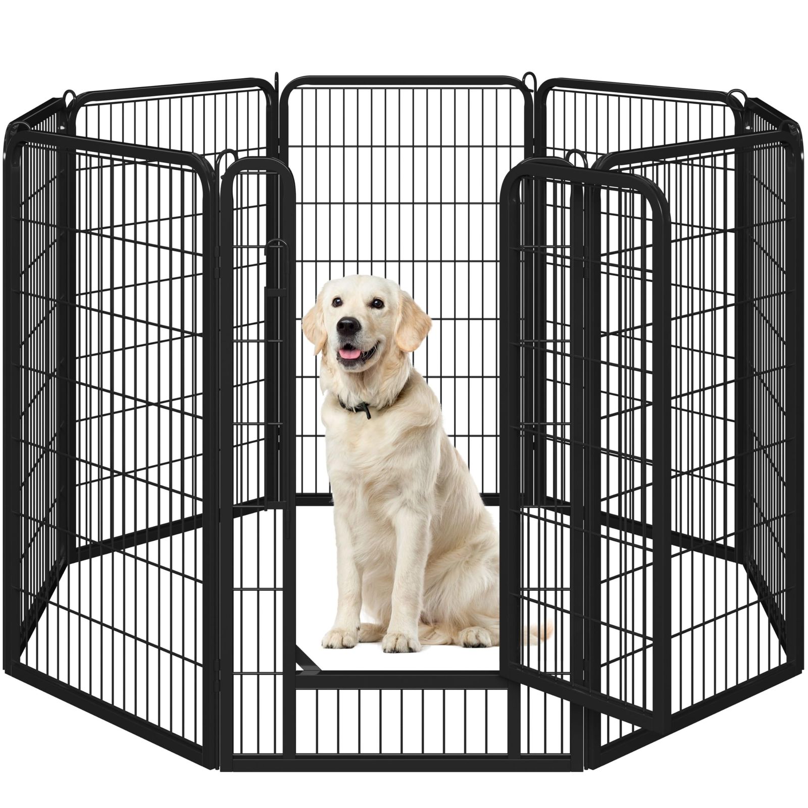 Yaheetech ペットサークル 大型犬用 高さ120cm超大型犬用 全成長期使用可 スチール製 組立簡単 折りたたみ式 パネル8枚 複数連結可能 ペットフェンス 大型犬 ゲージ (ブラック 高さ120cm-8枚)