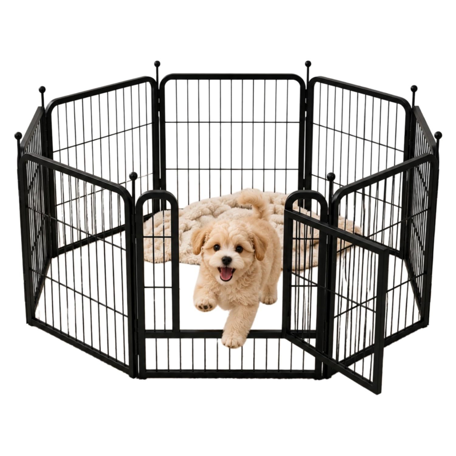 ペットサークル 犬用サークル 【8枚パネル-高さ60CM】 中小型犬対応 日本語取扱説明書付き 自由形状変更 スチール製 安全ロック付き 脱走防止 折りたたみ式 工具不要 組立簡単 安定性 屋内屋外兼用 携帯便利 ペットフェンス 犬ゲージ フローリング対応 滑