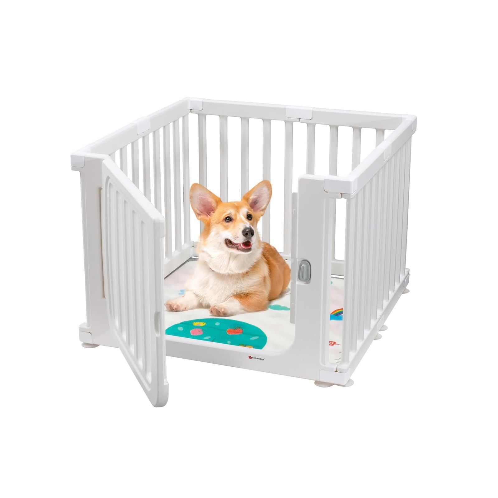 ペットサークル ドア付き 犬 サークル ペットケージ 檻感がない 自由に組み合わせ 犬猫脱走防止 軽量 DIY ペット柵 小 中型犬用 ペットフェンス 組立簡単 室内サークル 複数連結可能 ペットマット付き (高さ60cm-7枚)