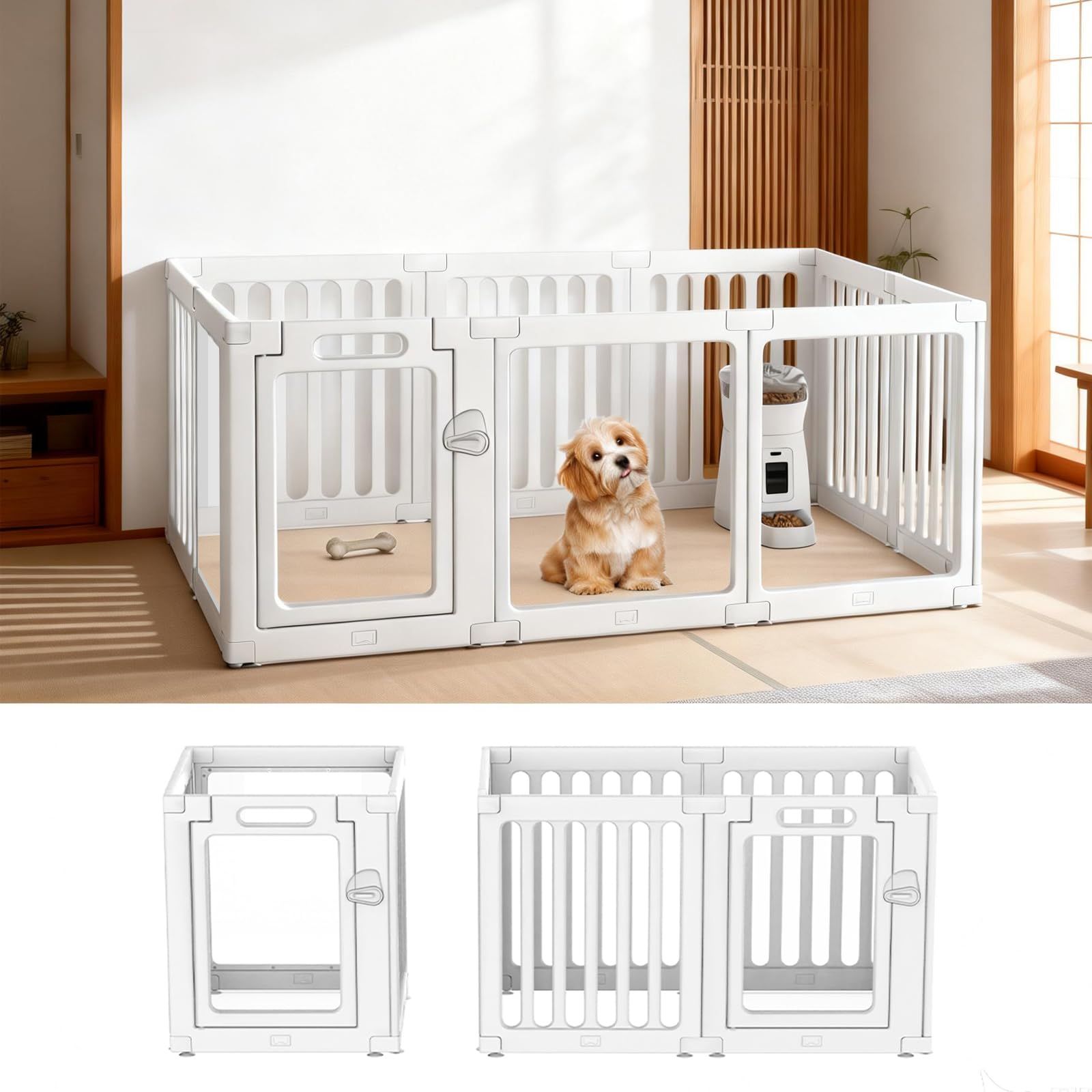 VOISTINO ペットサークル アクリル 透明パネル 犬 サークル 高さ60cm DIY 工具不要 接続式 ドア付き ロック付き 組み立て簡単 ペットフェンス お手入れ簡単 小型犬 中型犬 ペットケージ 日本語取扱説明書付き 10枚
