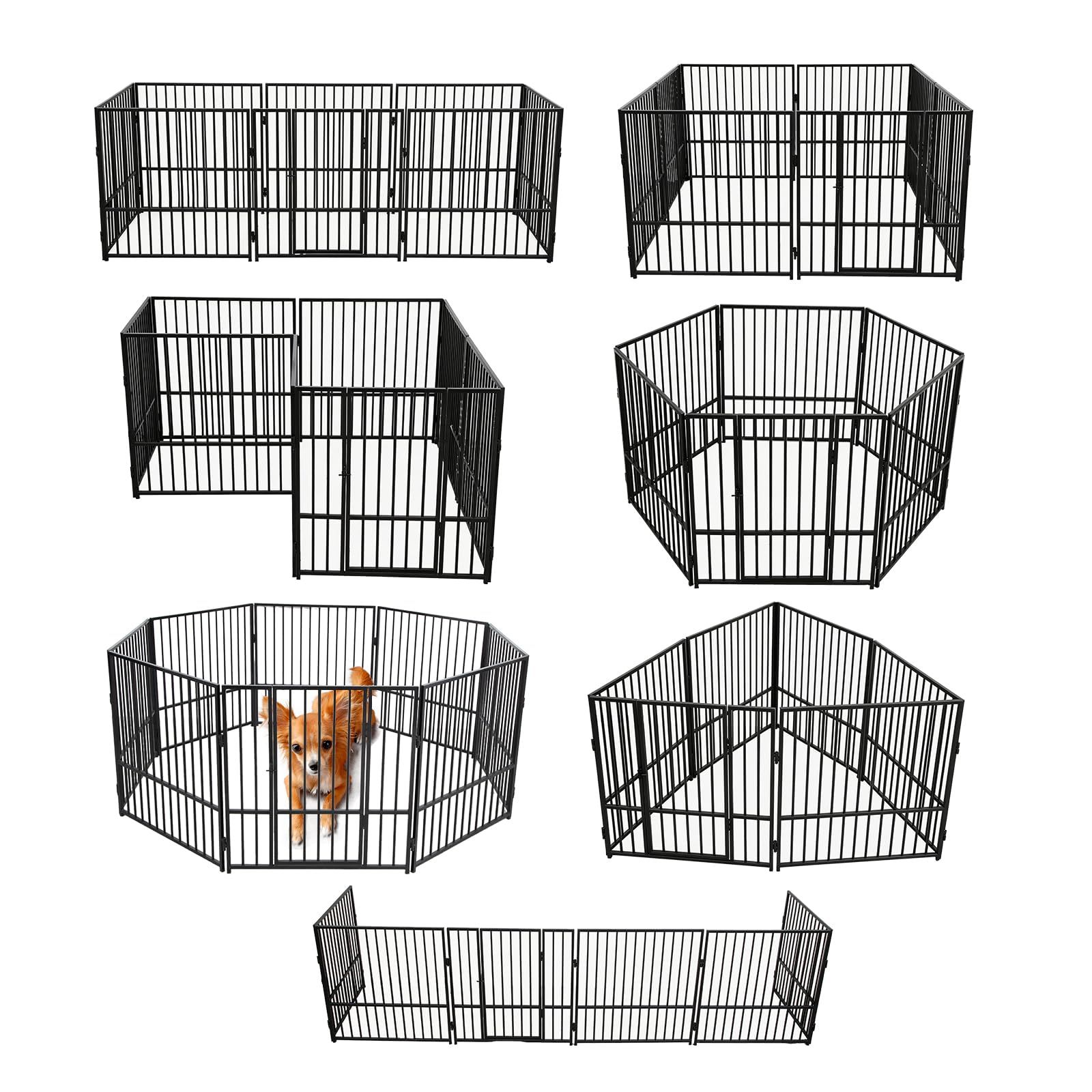 KIRATAKU ペットサークル 大型犬 ペットフェンス スチール製 犬ゲージ 犬用フェンス 高さ80cm パネル8枚 全成長期使用可 室内外兼用 折り畳み式 複数連結可能 組立簡単 (ブラック, 高さ80CM, 8枚)