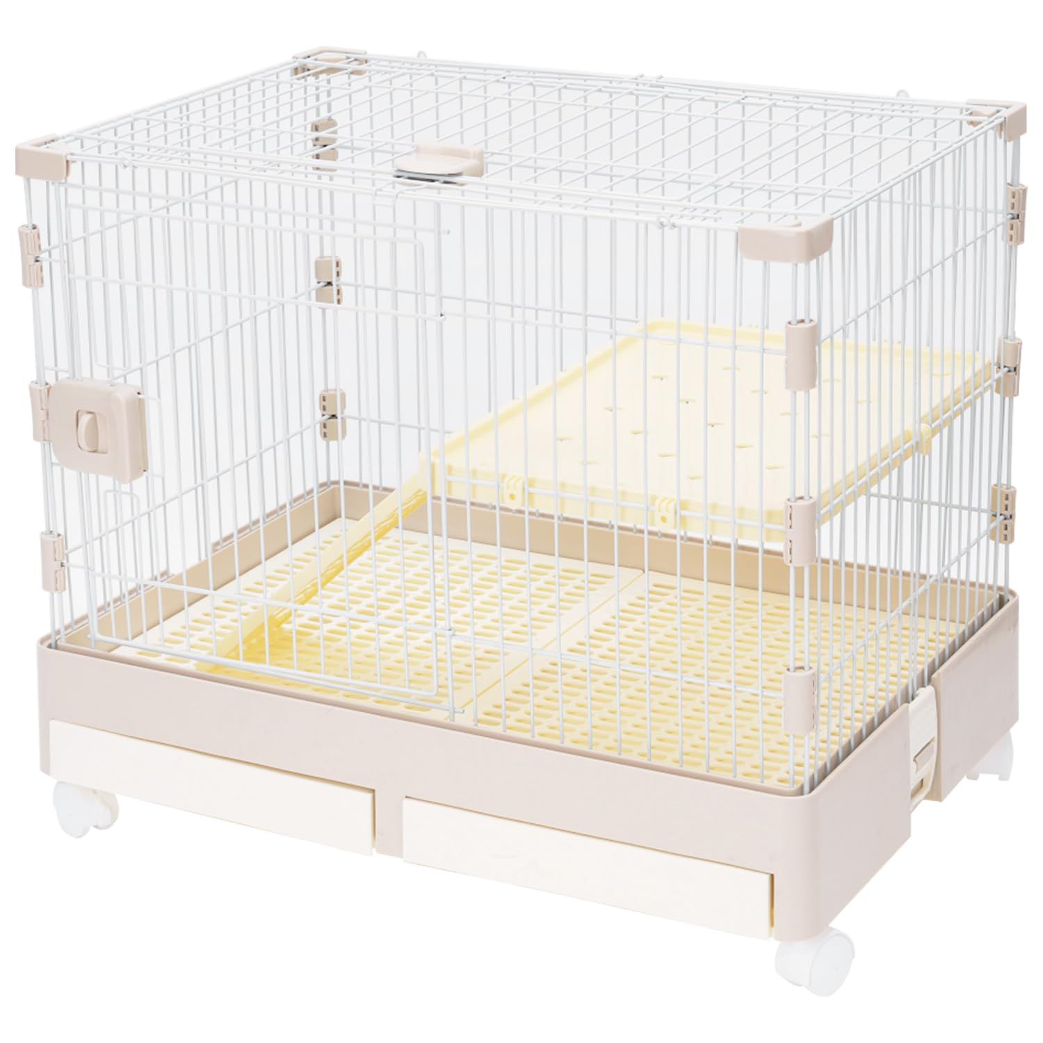 ウサギケージ ベージュ 2段 72*50*61cm うさぎ モルモット ハリネズミ ハムスターに対応 小動物ケージ 大型 多段式 4-6多頭飼い 組立簡単 折りたたみ収納 スチール製 引き出し式 天井ドア付きで 餌やりが便利です 掃除簡単 自由なスペース 屋内