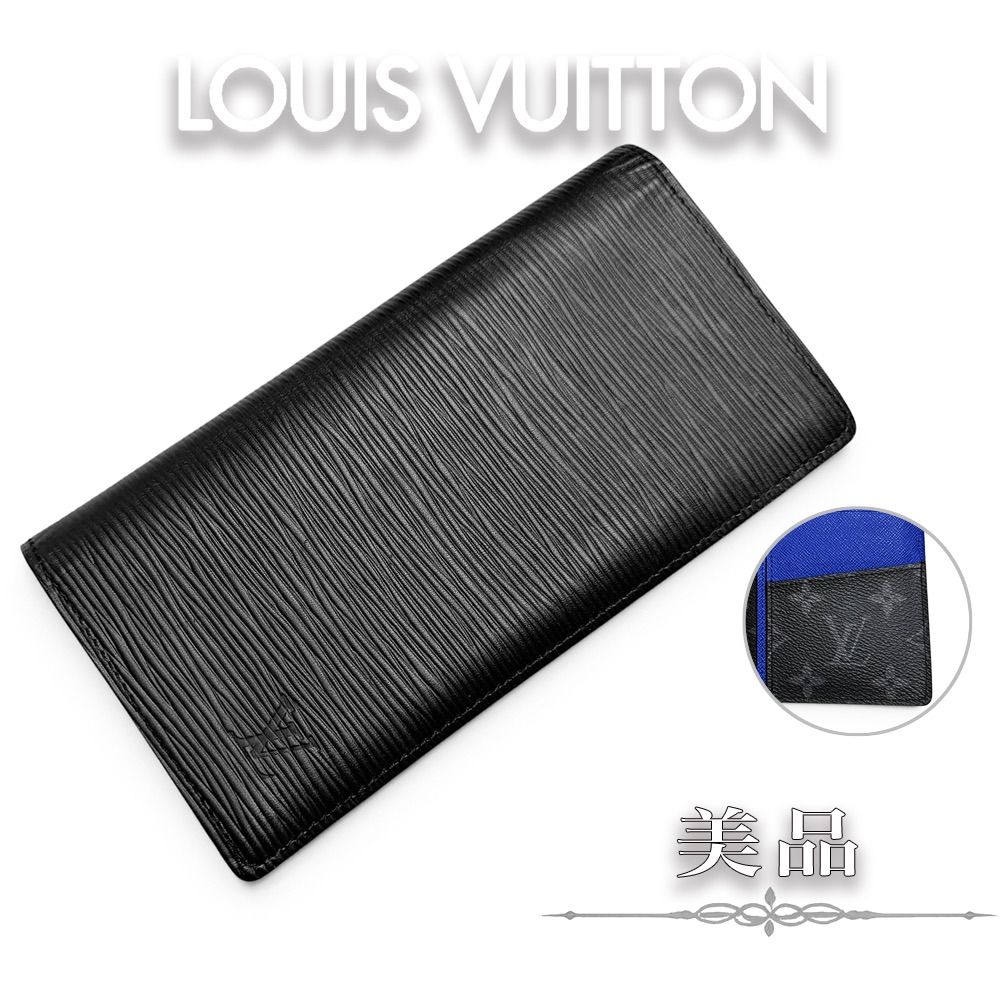 【美品】ルイ ヴィトン LOUIS VUITTON ポルトフォイユ ブラザ 二つ折り 長財布 カード ケース エピ タイガ モノグラム エクリプス ブラック 黒 青 M80788