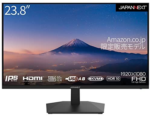 JAPANNEXT 23.8インチ モニター フルHD 1920x1080解像度 IPS ディスプレイ (KVM/HDMI/USB-C 給電 (65W) / スピーカー内蔵/VESA対応/ブルーライトカット) JN-IPS238FHDR-C65WJu