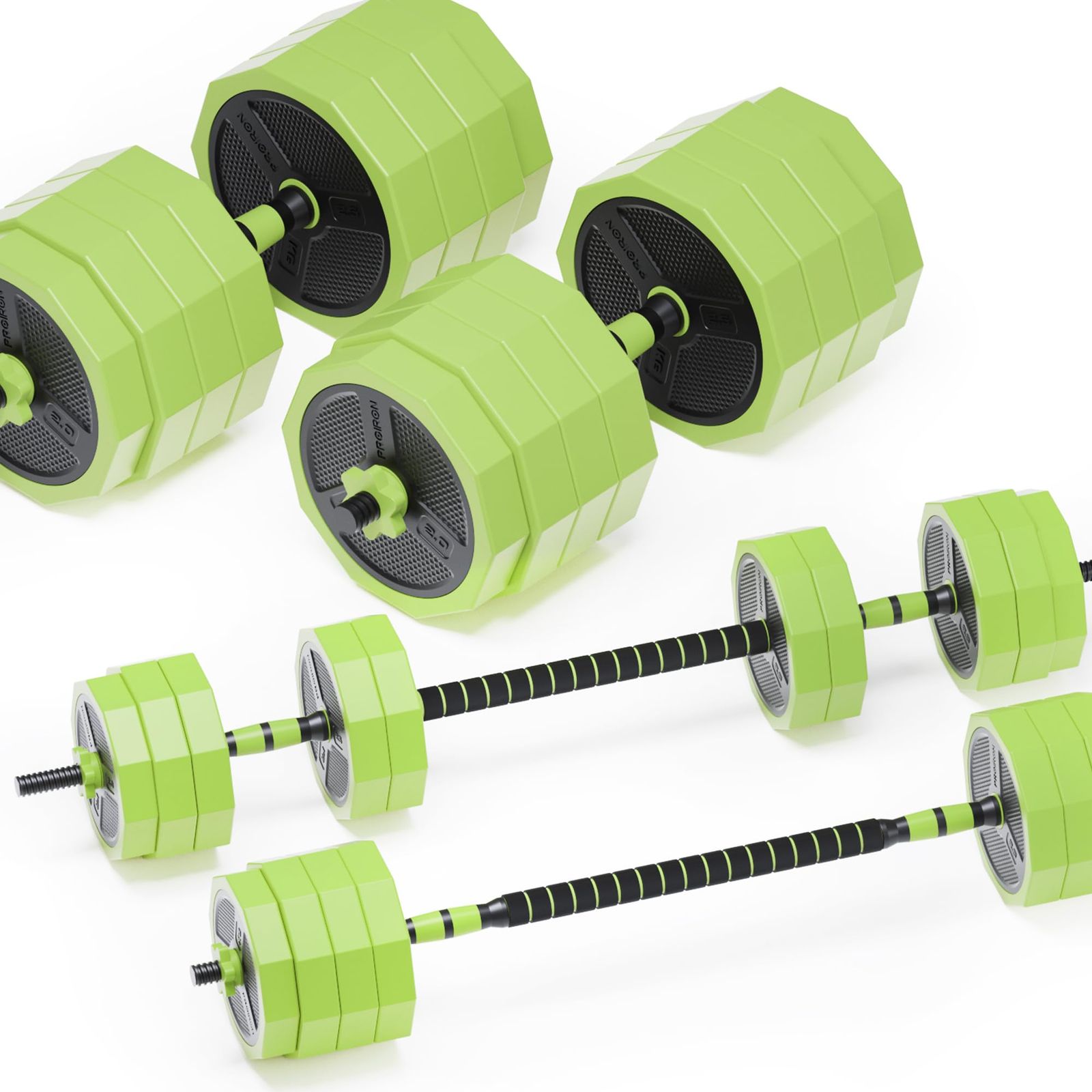 新品 PROIRON ダンベル 可変式 40kg 2 in 1 2個セット コネクション・チューブ（延長用シャフト）dumbbell でバーベルにもなれるダンベル ホームジム 筋トレーニングとウェイトリフティング用 (40kg 2 in1 グリーン)