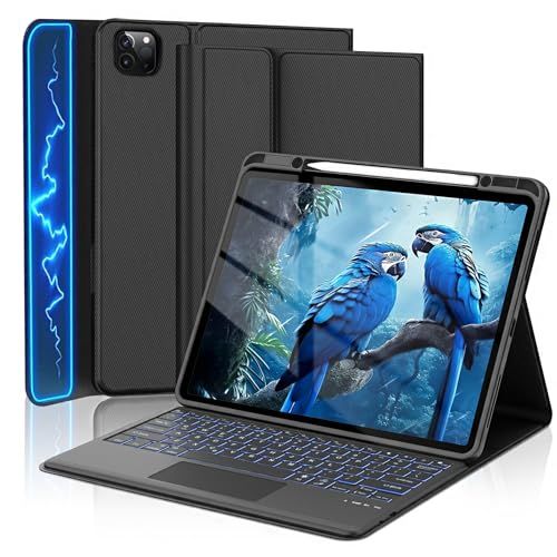 iPad Air 13インチ (M4 2026/ M3 2025/ M2 2024) iPad Pro 12.9インチ 第6/5/4/3世代 キーボード タッチパッド付き 7色バックライト 着脱式 軽量 薄型 磁気吸着 オートスリープ機能 ペン収納 耐衝撃Ju