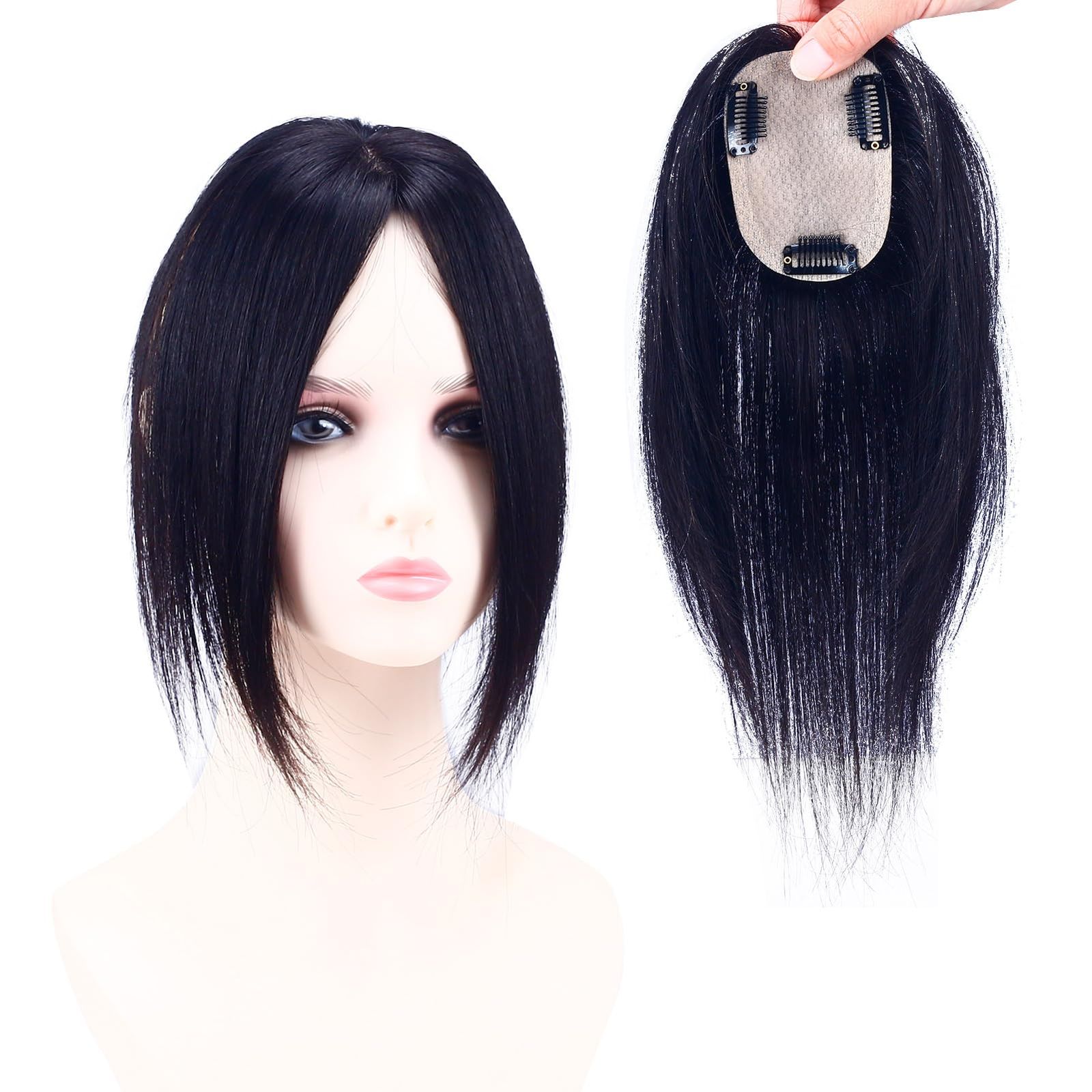 新品 HIYE 部分ウィッグ 頭頂部 女性 人毛100% 手植え ポイントウィッグ リアル 分け目 人工肌 薄毛隠し レディース トップカバー ヘアピース 自然 軽量 白髪 小顔効果 7×10cm センター分け (自然色 25cm)