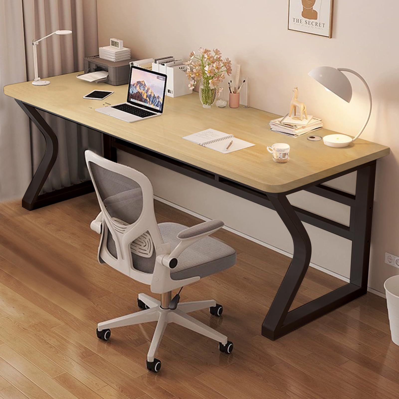 JMDZ ゲーミングデスク 木製天板 金属合金脚 C型デザイン 幅100cm×奥行50cm 高さ75cm（固定） pc デスク 勉強机 学習デスク 組立簡単 省スペース 賃貸対応 クラシックスタイル 木の色(80cm)ｍａ