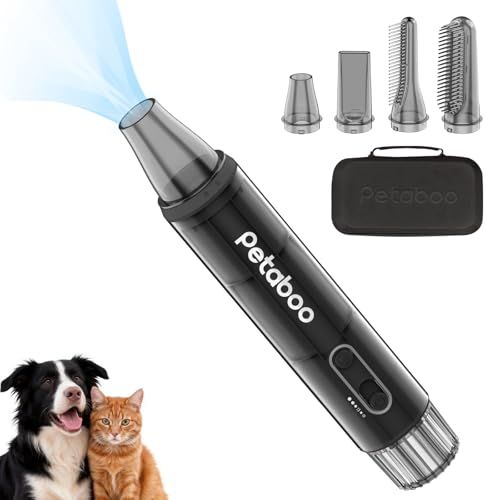 Petaboo 犬ドライヤー マイナスイオン【無段階風速 低騒音 静電気除去】ペット ドライヤー 大風量ペットブロワー ペットグルーミング用 軽量 コンパクト 犬用 4種ノズル付き 大型犬 家庭用および旅行用 ペットサロン 【PSE認証】mt 5ba5b7aa