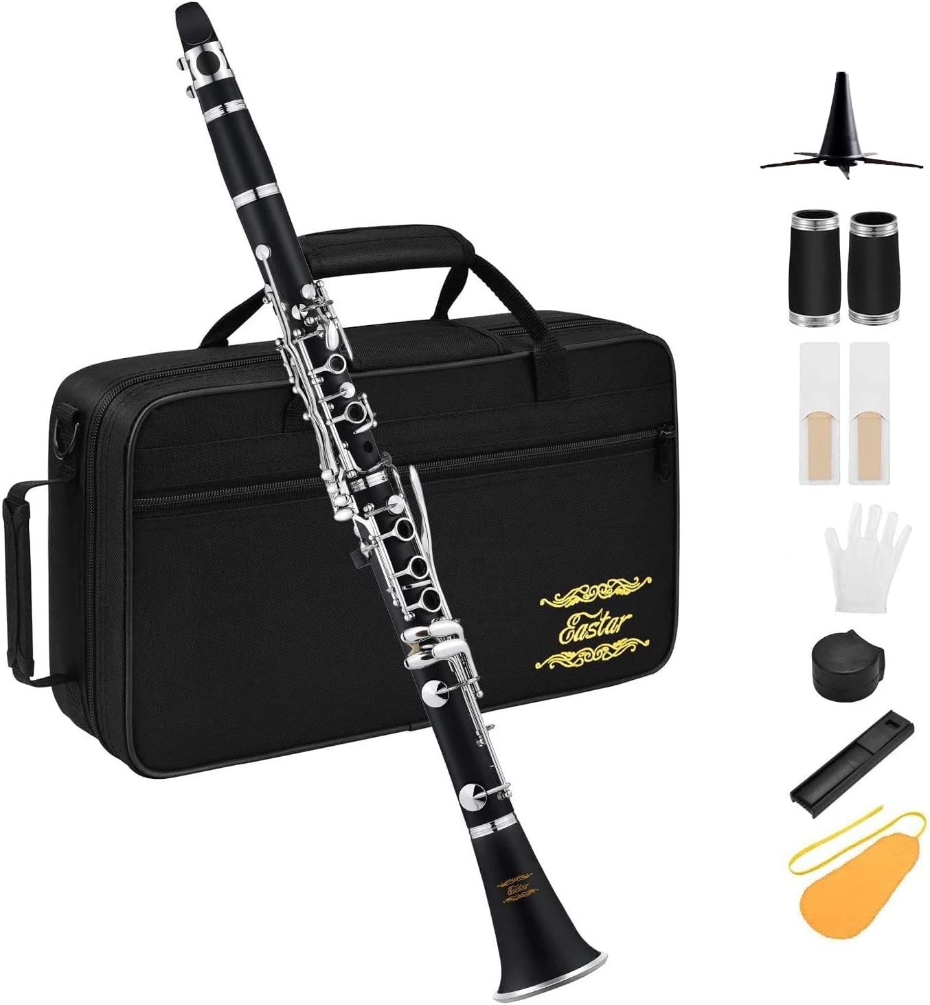 新品 Eastar クラリネット ニッケルメッキ B調 Clarinet ABS樹脂管体 ベーム式 お手入れ付 初心者向け 黒 ECL-300 開学 プレセント