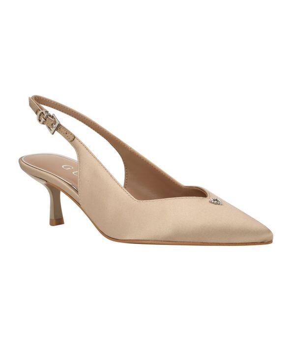 ゲス レディース シューズ パンプス ヒール GUESS Womens Yannick Embellished Kitten Heel Slingback Pumps Light Natural