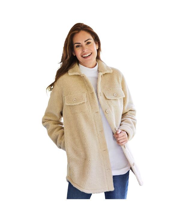 ウーマン ウィズイン レディース アウター ジャケット・ブルゾン プラスサイズ Woman Within Plusize Berber ButtonFront Jacket Natural khaki