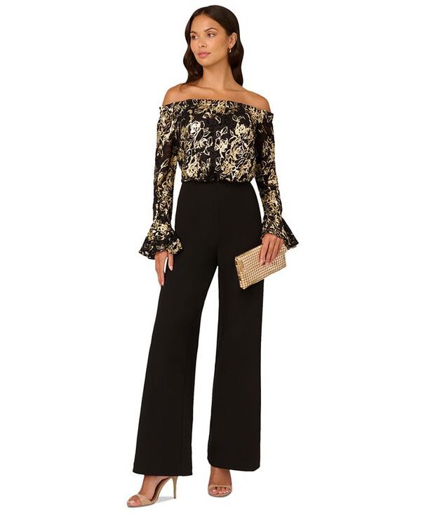 アドリアナ パペル レディース ボトムス カジュアルパンツ クレープ レース ジャンプスーツ Adrianna Papell Womens OffTheShoulder Lace Crepe Jump