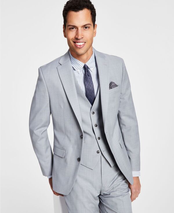 バースリー メンズ アウター ジャケット・ブルゾン ウール ジャケット Bar III Mens SlimFit Wool Sharkskin Suit Jacket Light Grey グレー