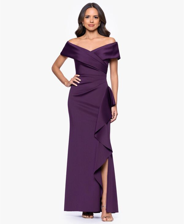 エスケープ レディース トップス ワンピース プチ フリル XSCAPEtite OffTheShoulderuffle Detail Gown Plum プラム