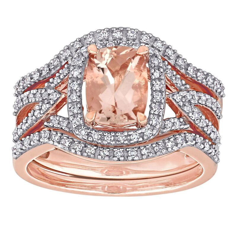ステラ グレース レディース アクセサリー リング Stella Grace 10k Rose Gold Morganite 13 CaratW Diamond Halo Split Shank Br