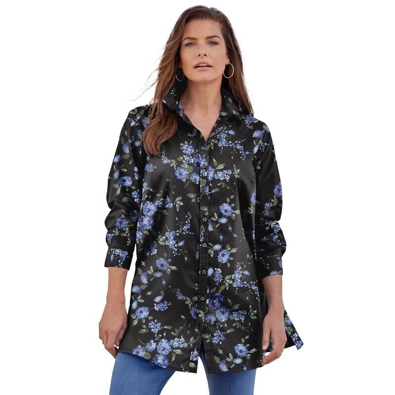 ロアマンズ レディース トップス Tシャツ プラスサイズ コットン 長袖 Roamans Womens Plusize Kate LongSleeve Crisp CottonBlend Button