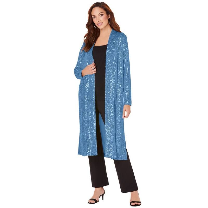 ロアマンズ レディース アウター ジャケット・ブルゾン プラスサイズ スパンコール Roamans Womens Plusize Sequin Duster Dusty Indigo インディゴ