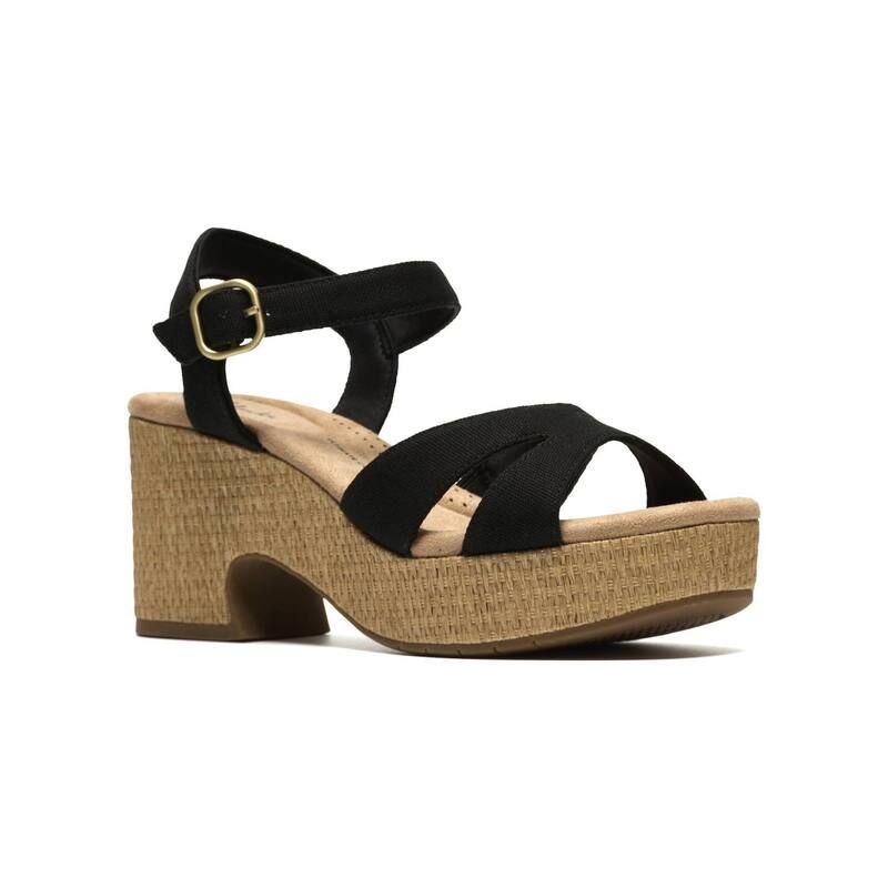 クラークス レディース シューズ サンダル Clarks Nerisa Twist Womens Wedge Sandals Black Canvas ブラック