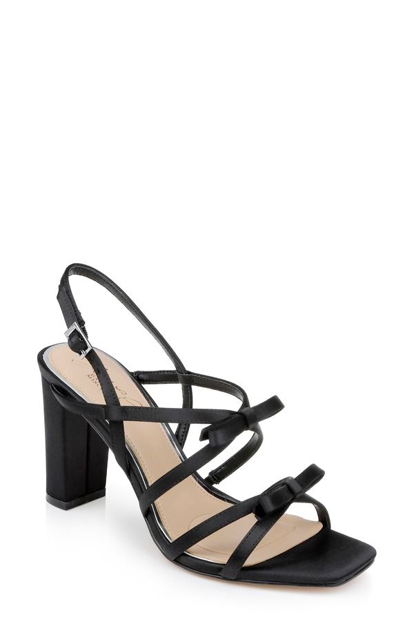 ジュウェルダグレイミシュカ レディース シューズ ヒール サンダル Jewel Badgley Mischka Eliza Strappy Slingback Sandal Black Satin ブ