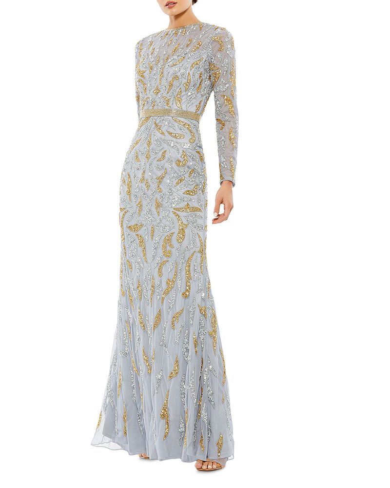 マックダガル レディース トップス ワンピース Mac Duggal Beaded Long Sleeveningown Platinum Gold ゴールド