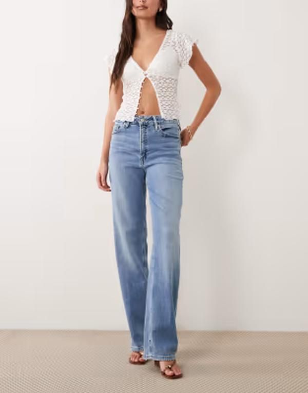 グッドアメリカン レディース ボトムス デニムパンツ ジーンズ Good American high rise softech true straight jeans in light blue wa