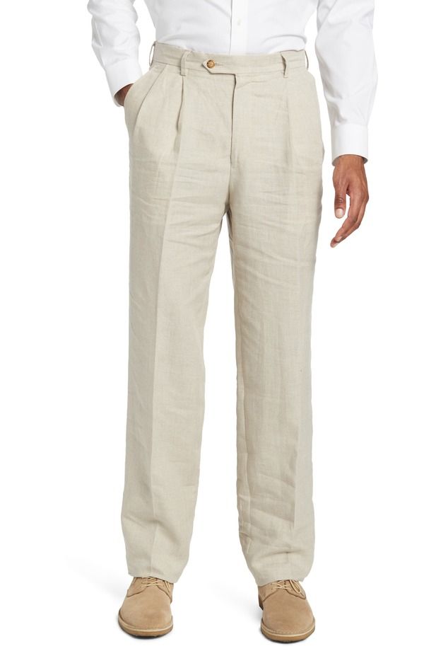 ベール メンズ ボトムス カジュアルパンツ リネン Berle Pleat Front Linen Pants Tan タン