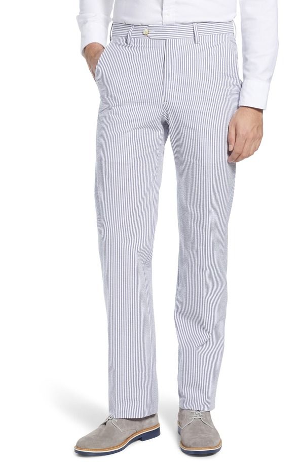 ベール メンズ ボトムス カジュアルパンツ Berle Flat Front Seersucker Pants Blue ブルー