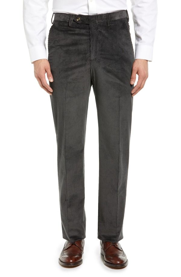 ベール メンズ ボトムス カジュアルパンツ コーデュロイ Berle Luxury Italian Corduroy Flat Front Pants Charcoal チャコール