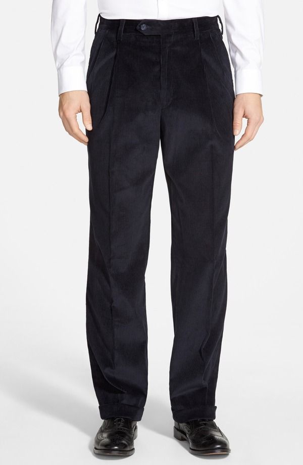 ベール メンズ ボトムス カジュアルパンツ コーデュロイ プリーツ Berle Italian 8Wale Luxury Corduroy Pleated Trousers Navy ネイビー